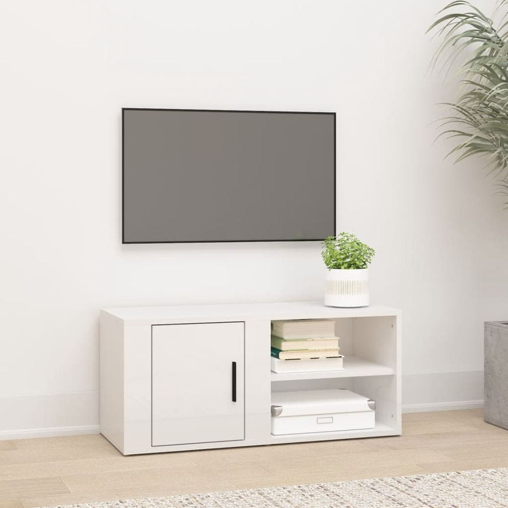 shumee TV skrinka lesklá biela 80x31,5x36 cm spracované drevo